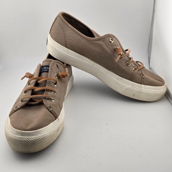 Sperry Pier View Low Sneakers – Taupe Canvas w/ Leather Laces | Women’s 7M - Picture 7 of 10